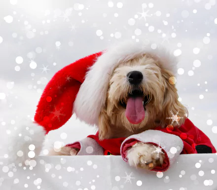 bokeh santa hat dog Animal maltese HD Desktop Wallpaper | Background Image