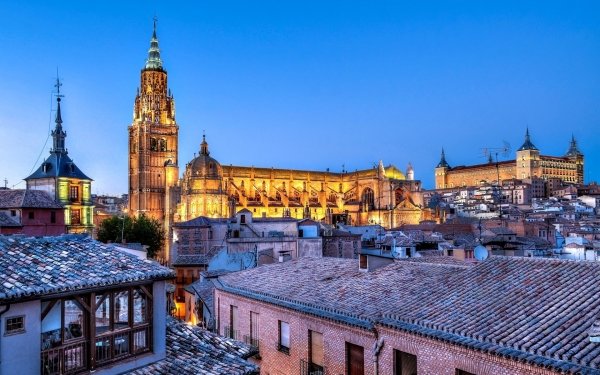 Man Made Toledo Towns Spain Church Night City Building House Castilla la Mancha Cathedral HD Wallpaper | Background Image