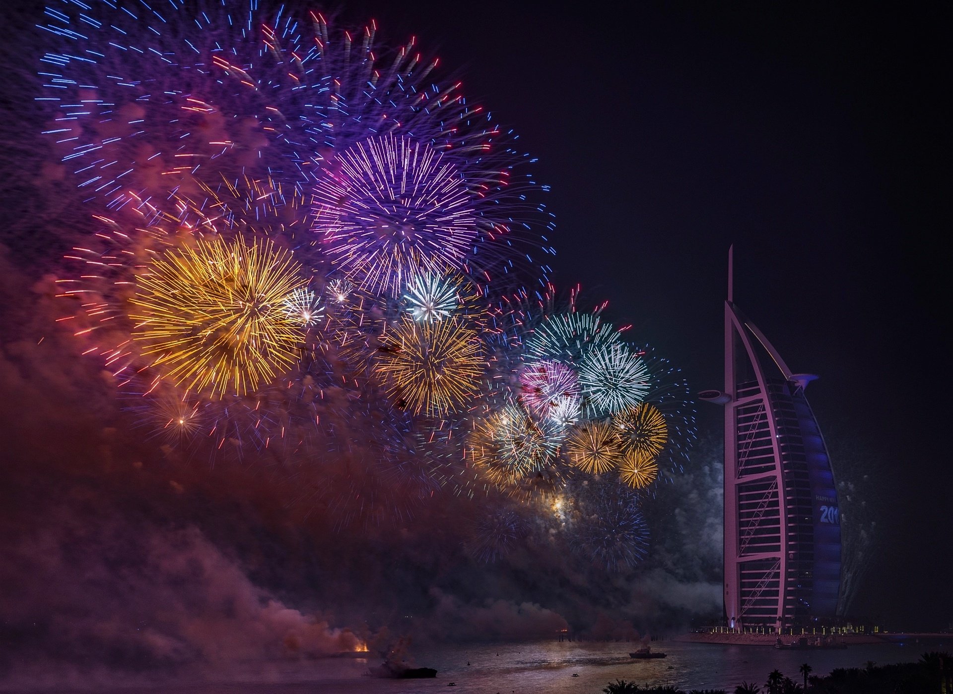 Download Building Night Burj Al Arab Dubai United Arab Emirates Photography Fireworks HD Wallpaper