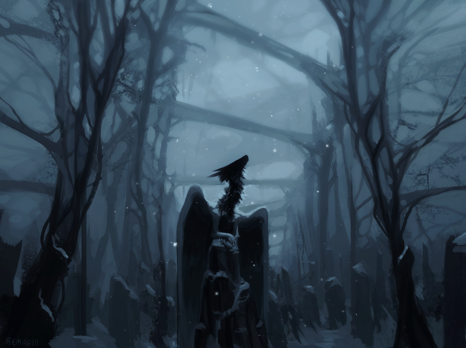 A dark fantasy scene at night featuring a dragon perched on a twisted tree branch, rendered in 4K Ultra HD for a PC desktop wallpaper background.