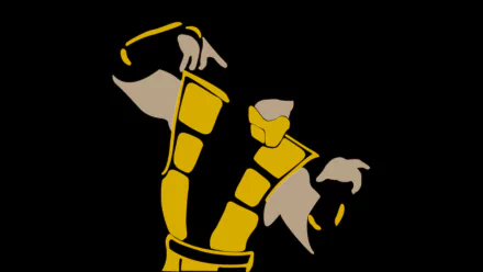 Minimalist HD PC wallpaper of Scorpion from Mortal Kombat, featuring his iconic yellow ninja mask and outfit in a sleek, video game-inspired design.