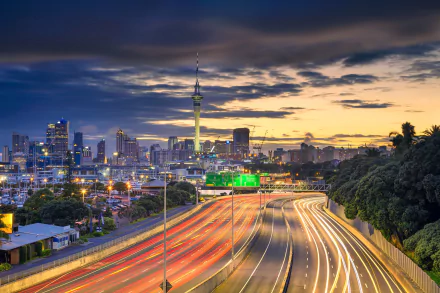 highway road time lapse skyscraper building city New Zealand man made Auckland HD Desktop Wallpaper | Background Image