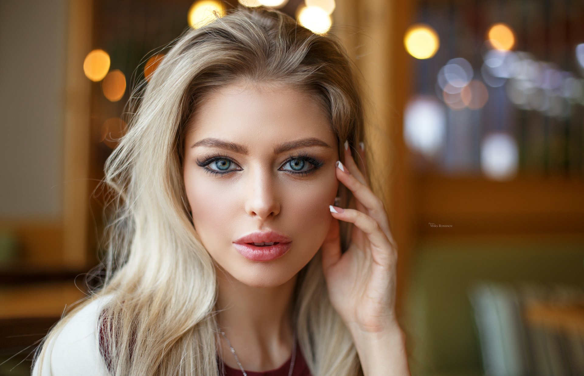 Download Bokeh Depth Of Field Close Up Face Lipstick Blue Eyes Blonde Woman Model Hd Wallpaper
