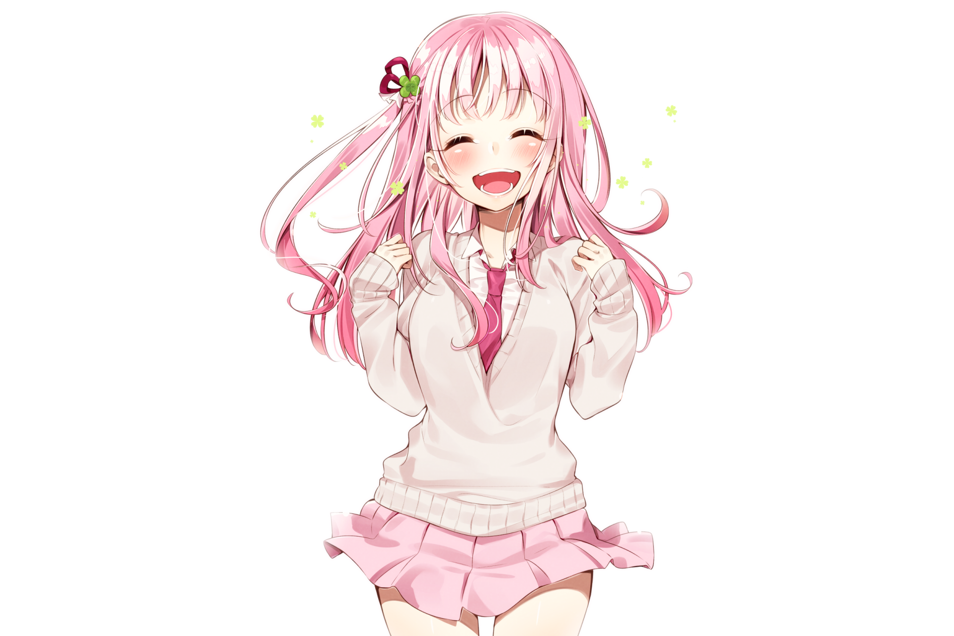 Anime-style original character with long pink hair and a cheerful expression, featured in an HD PC desktop wallpaper and background.
