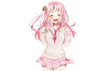 Anime-style original character with long pink hair and a cheerful expression, featured in an HD PC desktop wallpaper and background.