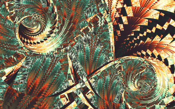 A high-definition desktop wallpaper featuring a mesmerizing abstract fractal pattern in vibrant psychedelic colors, creating trippy swirls and intricate designs.