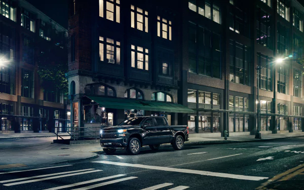 black car night car Chevrolet vehicle Chevrolet Silverado HD Desktop Wallpaper | Background Image