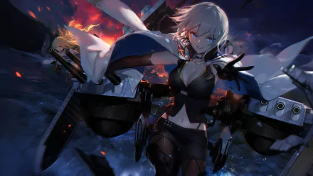 HD desktop wallpaper of North Carolina and Washington from Azur Lane. The image portrays a dramatic, action-filled scene with anime characters in a dynamic, intense setting.