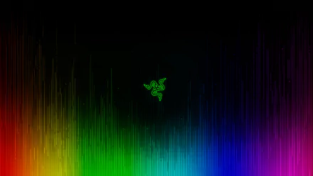 A HD desktop wallpaper featuring a Razer logo with vibrant RGB colors forming a gradient waveform on a black background, showcasing colorful technology.