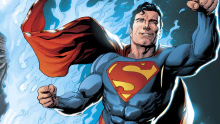 Superman in red cape and blue suit with S emblem, flying amid blue energy — DC Comics Superman: Rebirth comic HD PC desktop wallpaper/background
