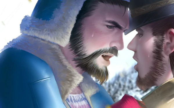 HD PC desktop wallpaper featuring close-up of Twisted Fate and Graves from League of Legends in an intense face-off.