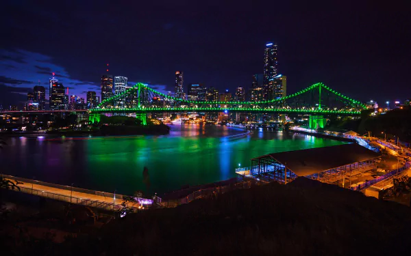 Story Bridge skyscraper building bridge Australia night man made Brisbane HD Desktop Wallpaper | Background Image