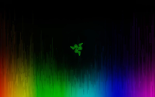 A HD desktop wallpaper featuring a Razer logo with vibrant RGB colors forming a gradient waveform on a black background, showcasing colorful technology.