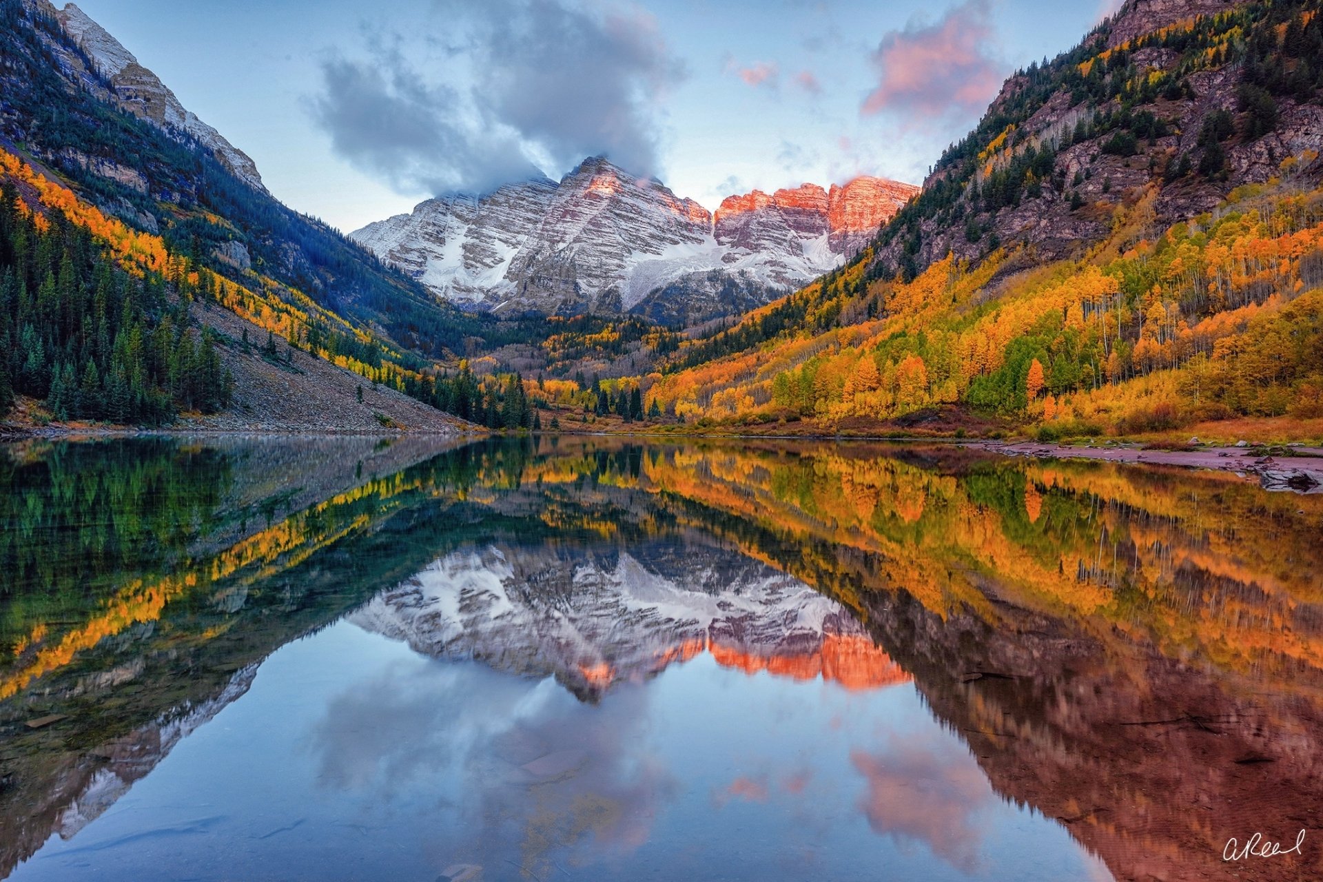 Download Forest Fall Mountain Lake Nature Reflection HD Wallpaper ...