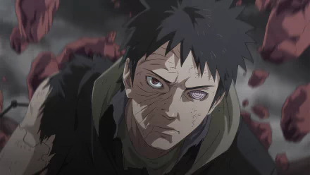 HD PC desktop wallpaper featuring Obito Uchiha from the anime Naruto, showcasing his intense expression and detailed character design.