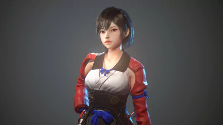 HD anime desktop wallpaper of Mumei from Kabaneri of the Iron Fortress, featuring her short black hair and striking orange eyes.