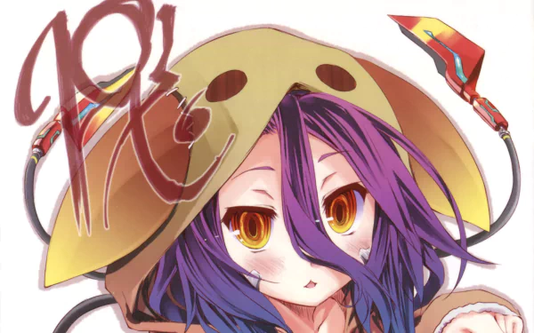 HD desktop wallpaper featuring Shuvi Dola from the anime No Game No Life: Zero. Shuvi's vibrant purple hair and golden eyes stand out, complemented by her quirky outfit and the anime's artistic style.