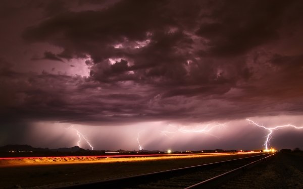 Photography Lightning Night Storm Cloud Railroad HD Wallpaper | Background Image