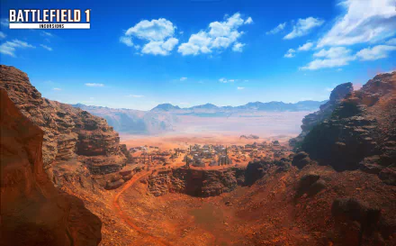 HD Battlefield 1 desktop wallpaper featuring a vast mountainous desert landscape under a bright blue sky with scattered clouds.