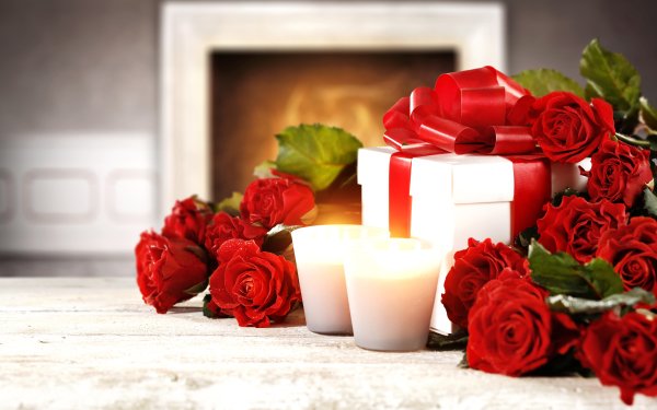 Misc Gift Candle Rose Red Flower Red Rose HD Wallpaper | Background Image
