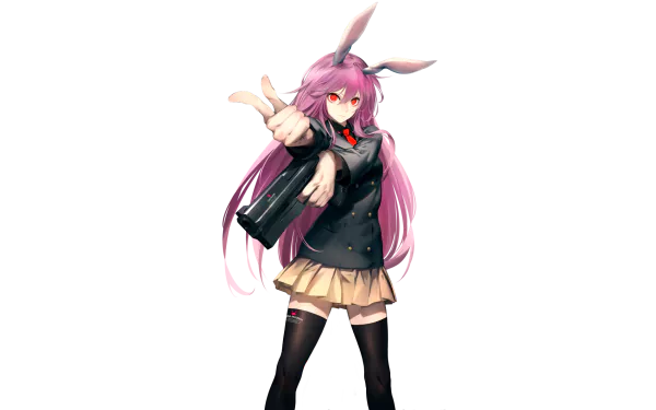 HD PC desktop wallpaper featuring Reisen Udongein Inaba from the anime Touhou, depicted in a dynamic pose with her signature long pink hair and rabbit ears.