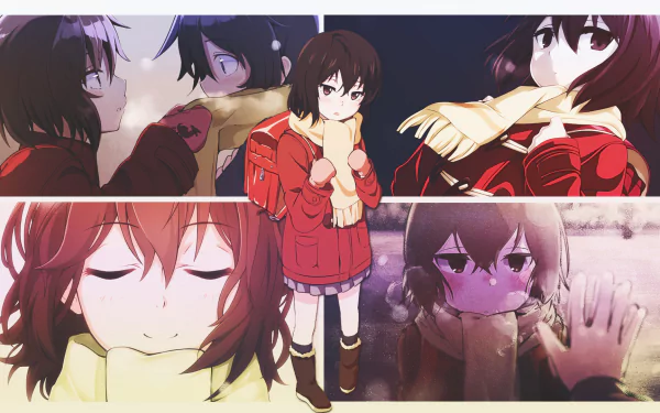 HD PC desktop wallpaper featuring Kayo Hinazuki from the anime Erased in various emotional scenes and poses.
