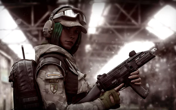 Ela from Tom Clancy's Rainbow Six: Siege holding a rifle in a detailed military outfit. HD desktop wallpaper and background for the video game, Tom Clancy's Rainbow Six: Siege.