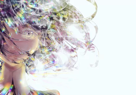 HD wallpaper featuring Diamond from the anime Land of the Lustrous, showcasing a mesmerizing close-up of the character's upper body and ethereal hair with brilliant, colorful reflections.