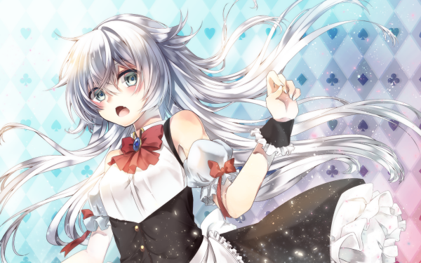 Anime Original Fangs White Hair Green Eyes Maid Dress HD Wallpaper | Background Image