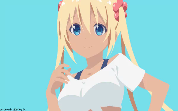 Kaho Hinata from Blend S, blonde twin tails and blue eyes in a white top against a turquoise backdrop — 2K Quad HD anime PC desktop wallpaper/background.