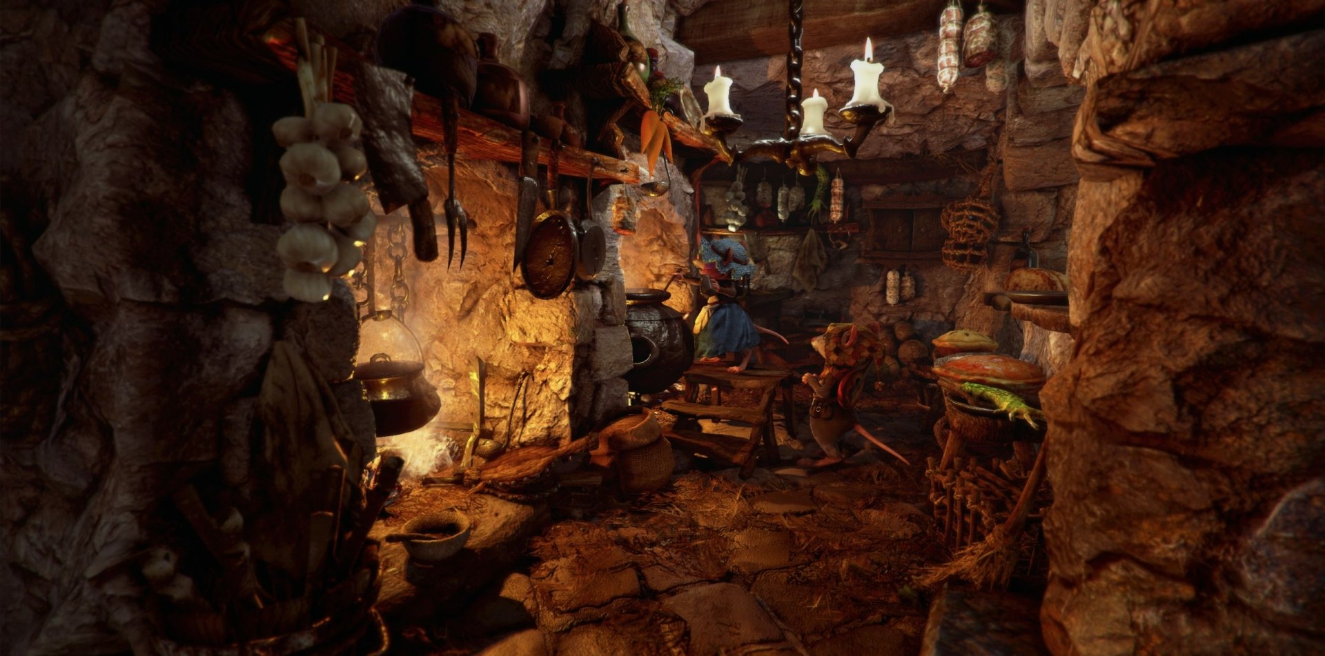 HD desktop wallpaper featuring a cozy, dimly lit interior scene from the game Ghost of a Tale.
