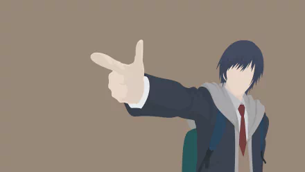 Minimalist 4K Ultra HD anime wallpaper featuring Hiro Shishigami from Inuyashiki, striking a finger gun pose against a plain background.