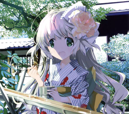 bow (Clothing) kimono blonde long hair Anime Original HD Desktop Wallpaper | Background Image