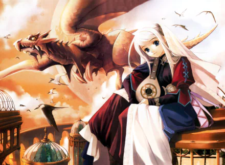blue eyes blonde smile dragon lute long hair Anime Original HD Desktop Wallpaper | Background Image