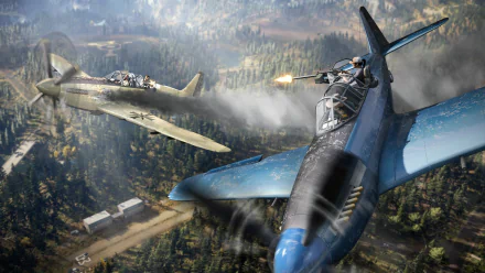 HD desktop wallpaper of Far Cry 5 featuring planes flying low over a forested area.