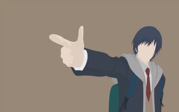 Minimalist 4K Ultra HD anime wallpaper featuring Hiro Shishigami from Inuyashiki, striking a finger gun pose against a plain background.