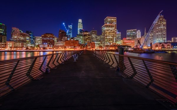 Man Made San Francisco Cities United States City Building Night Pier HD Wallpaper | Background Image