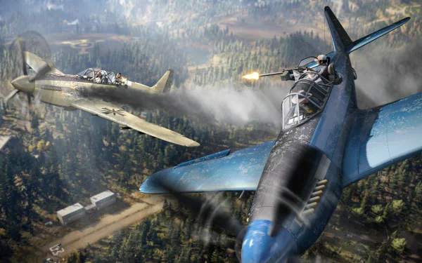 HD desktop wallpaper of Far Cry 5 featuring planes flying low over a forested area.