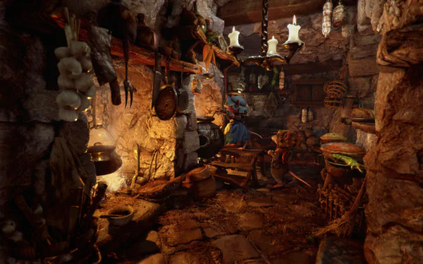 HD desktop wallpaper featuring a cozy, dimly lit interior scene from the game Ghost of a Tale.