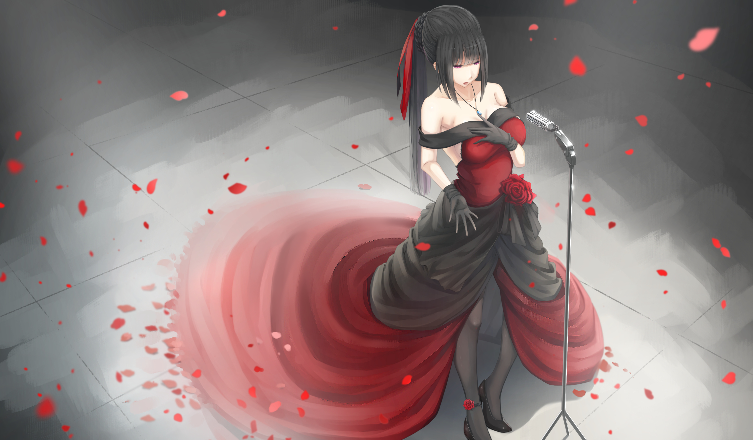 anime red dress Fate Series Anime Girls Tohsaka Rin Anime Red Dress Red Eyes Long Hair Bare Shoulders Matte Finish Poster Paper Print - Animation & Cartoons posters in India