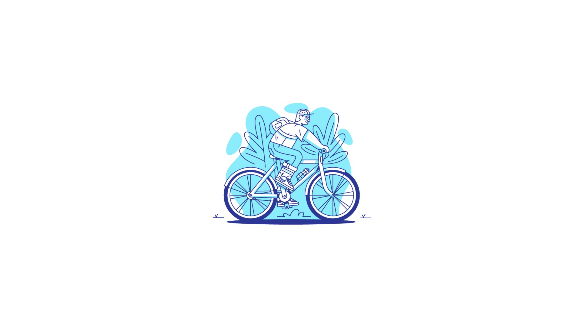 HD graphic design illustration of a human riding a bicycle, featuring artistic blue tones, created as a desktop wallpaper and background.