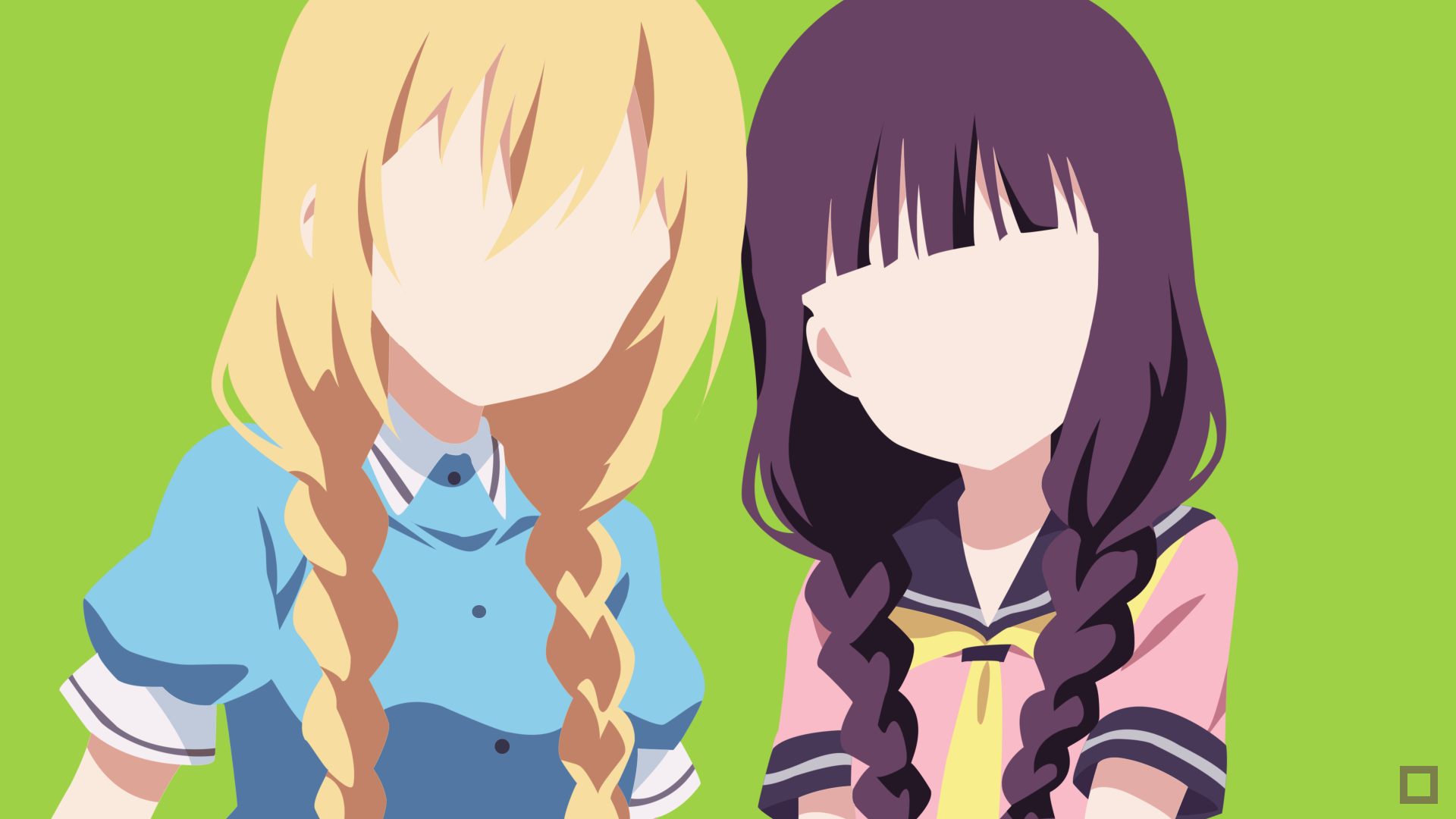 4K Ultra HD anime wallpaper featuring Kaho Hinata and Maika Sakuranomiya from Blend S, with vibrant colors and a clean, minimalistic style.