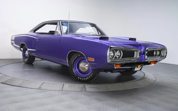 Purple Dodge Coronet Super Bee hardtop coupe muscle car, studio-shot HD PC desktop wallpaper/background.