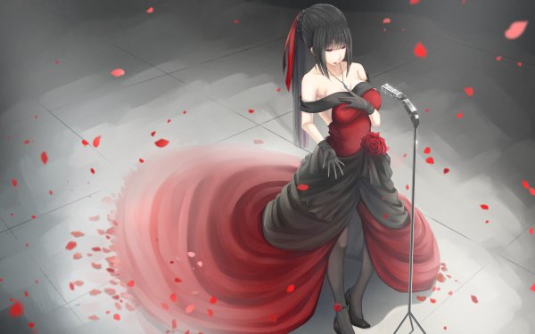Anime Original Pantyhose Glove Long Hair Necklace Dress Red Dress High Heels HD Wallpaper | Background Image