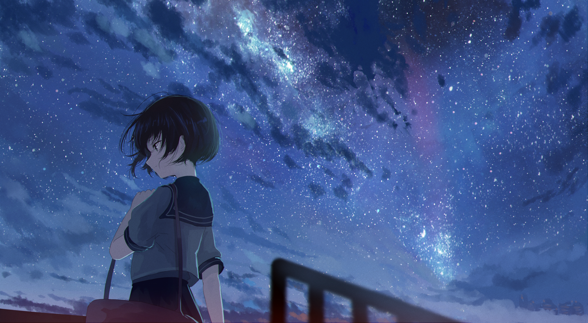 Starry Night Anime Girl HD Wallpaper