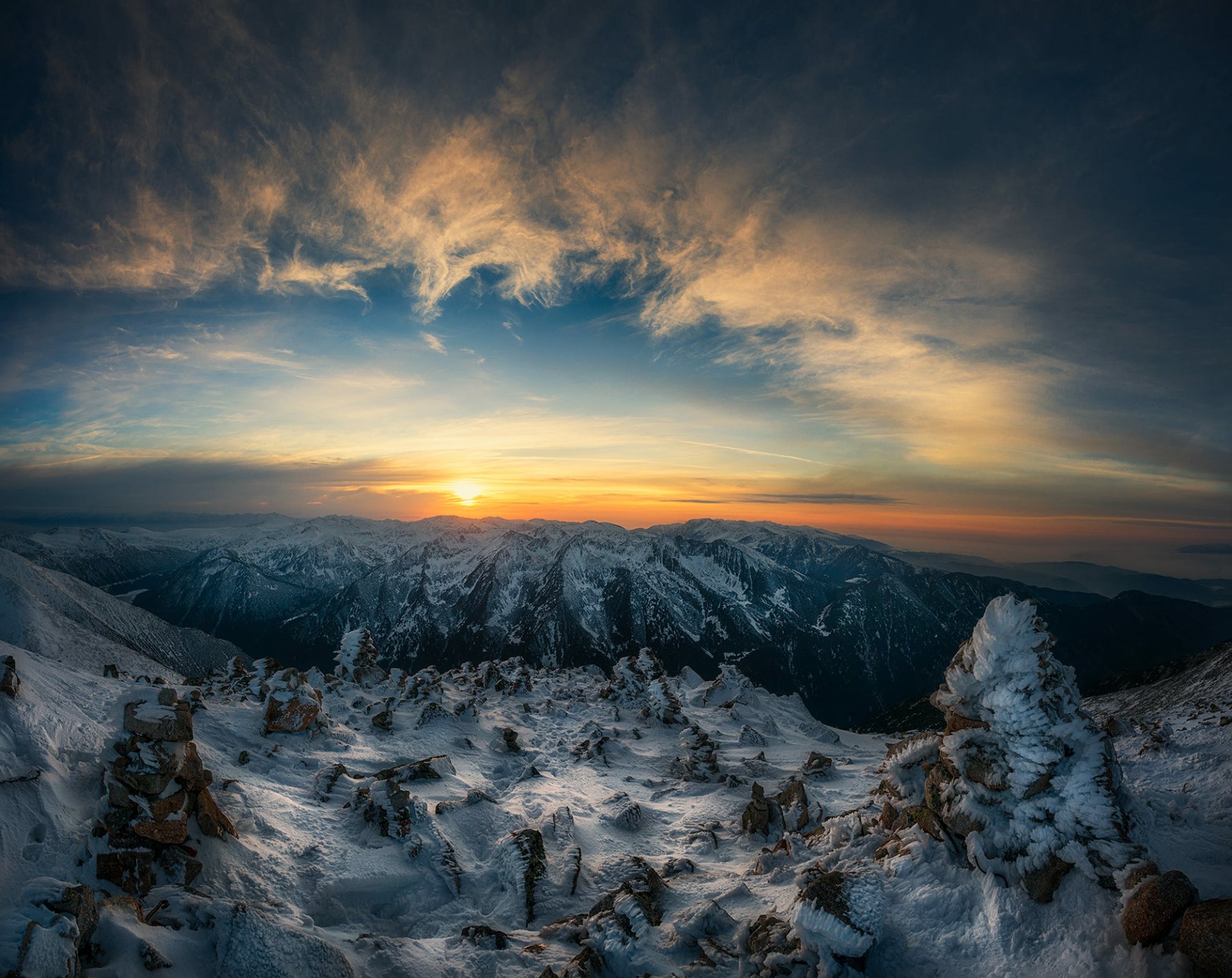 Winter Mountain Sunset By Krasi St M