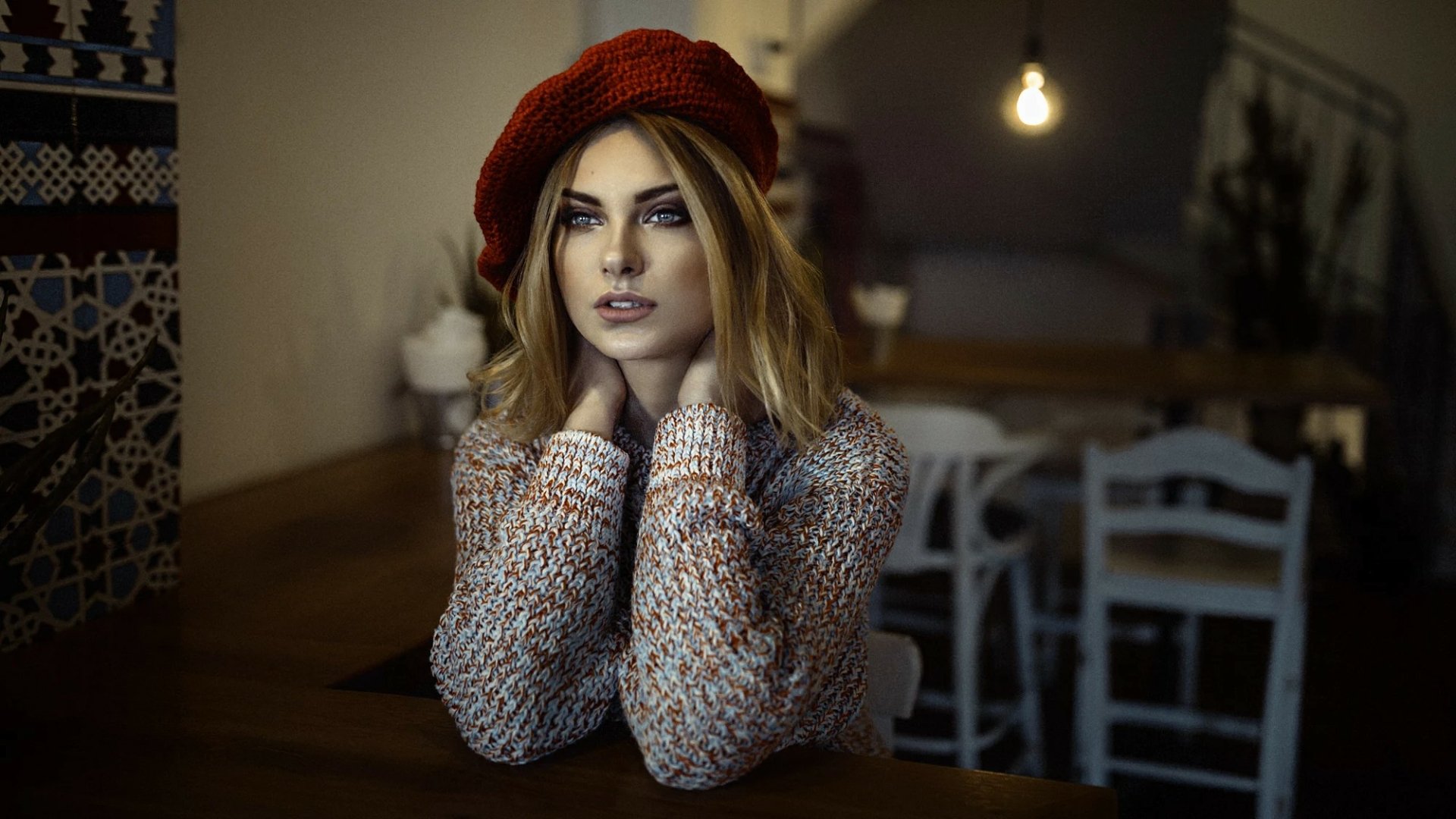 Download Hat Long Hair Blue Eyes Blonde Model Woman Carla Sonre HD Wallpaper