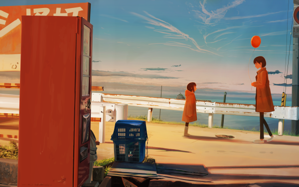 Anime Original Sea Sky Road HD Wallpaper | Background Image
