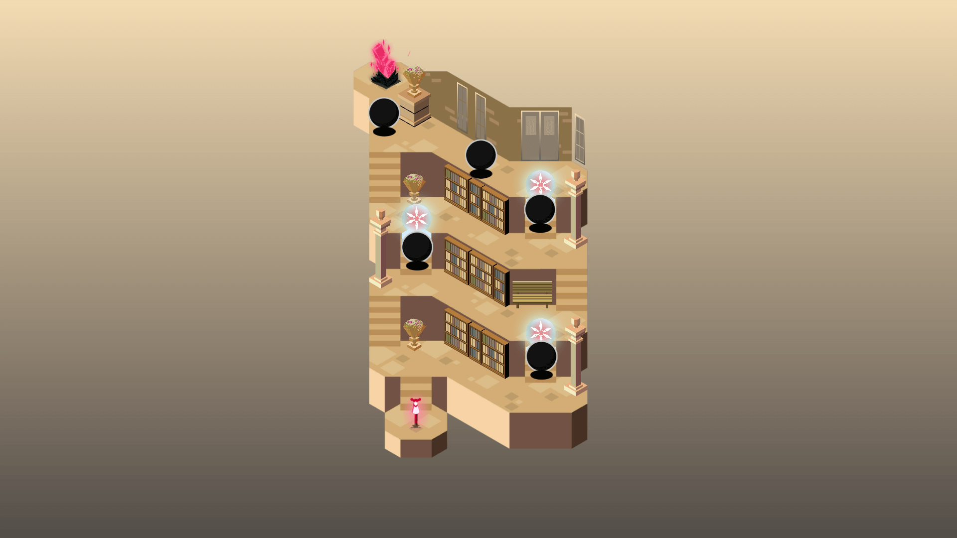 HD desktop wallpaper of Umiro game featuring a stylized puzzle structure with characters and interactive elements.