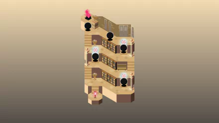 HD desktop wallpaper of Umiro game featuring a stylized puzzle structure with characters and interactive elements.